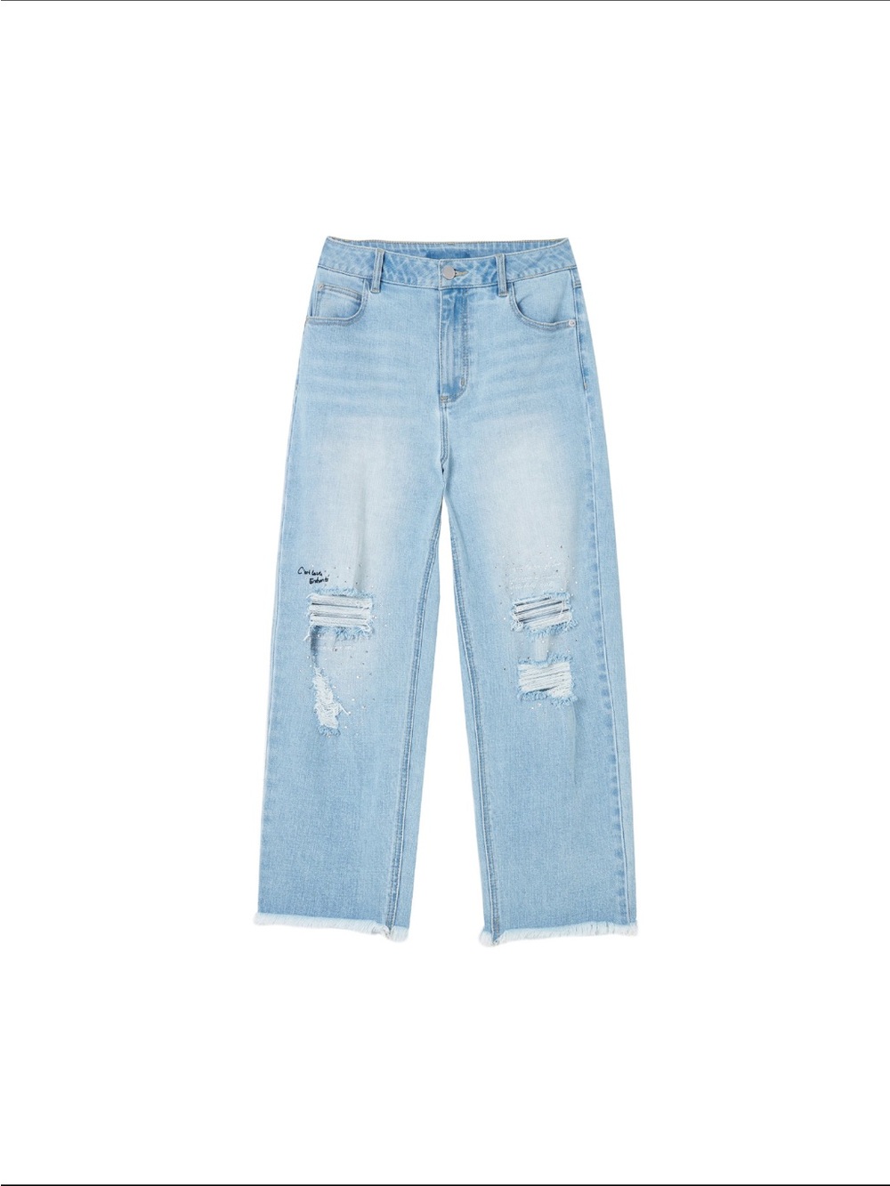 Light Wash Distressed Boyfriend Jeans， Size M